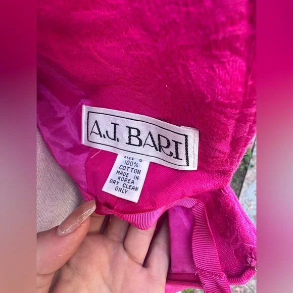 90s Vintage Hot Pink Cotton Jacquard Wiggle Dress w Low Back and Bow Sz Sm - Picture 6 of 9